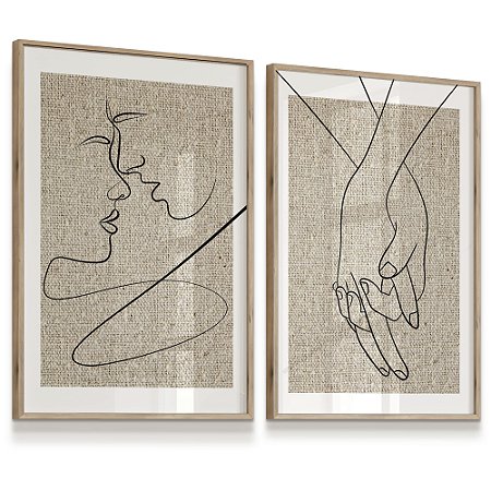 Quadro Decorativo Casal Rostos Mãos Minimalista Amor Traços Finos
