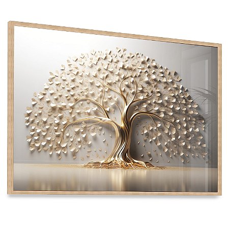 Quadro Árvore da Vida Branco Dourado Gold Lindo