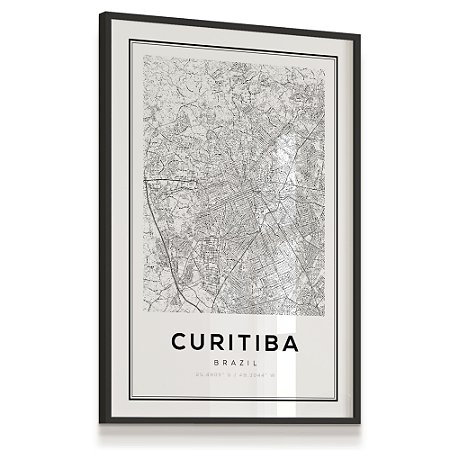 Quadro Decorativo Mapa Curitiba Paraná Brasil Nome de Ruas