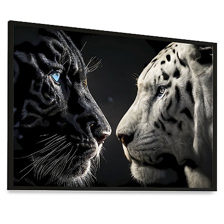 Quadro Decorativo Tigre Branco Pantera Negra Olhos Azuis Animais