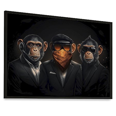 Quadro Decorativo Macacos Usando Terno Óculos Fone Máscara
