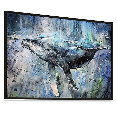 Quadro Decorativo Baleia Azul Fundo Mar Natureza Animal