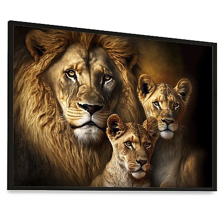 Quadro Decorativo Família Leões Leão Leoa 1 Filhote Animais