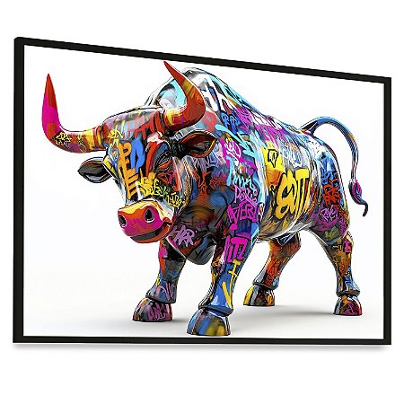 Quadro Decorativo Touro de Wall Street Colorido Grafit Negócios Exclusivo