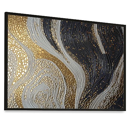 Quadro Decorativo Abstrato Tons Preto Dourado Branco Luxo