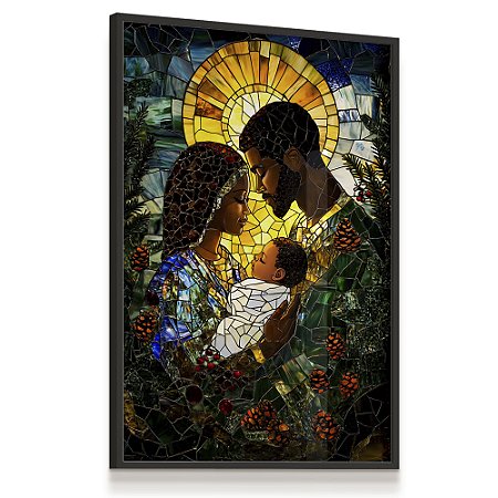 Quadro Decorativo Sagrada Família Negra Vitreo Cores Mosaico