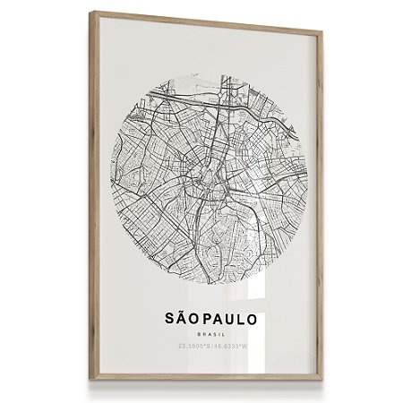 Quadro Decorativo Mapa Cidade São Paulo Nome de Ruas Brasil