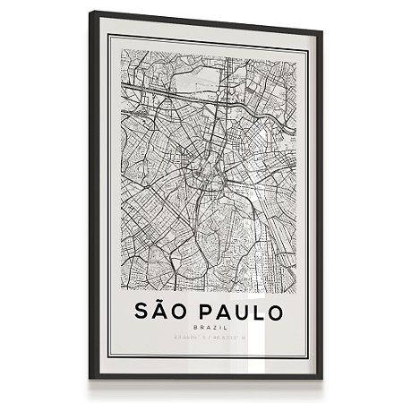 Quadro Decorativo Mapa Cidade São Paulo Nome de Ruas Retangular Brasil