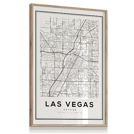 Quadro Decorativo Mapa Las Vegas Nevada Nome de Ruas Retangular