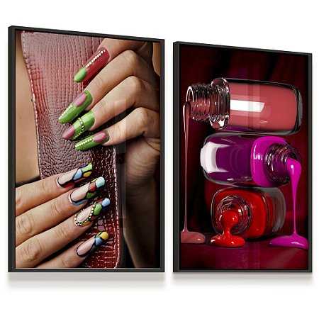 Quadro Decorativo Kit 2 Esmalteria Salão Esmaltes Líquido Unhas Cores