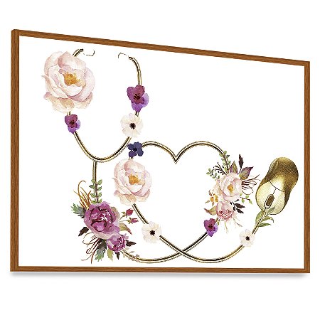 Quadro Decorativo Estetoscópio Flores Rosas Medicina Consultório Clínica