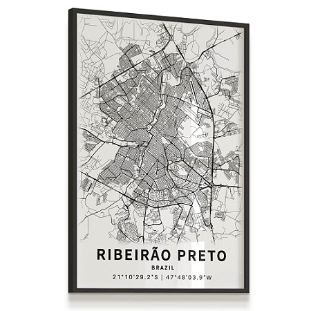 Quadro Decorativo Mapa Ribeirão Preto Município São Paulo Nome de Ruas