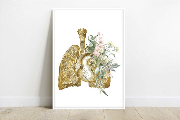 Quadro Decorativo Anatomia Pulmão Tons Flores Verdes Medicina Clínica