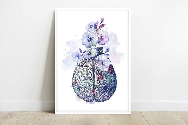 Quadro Decorativo Cérebro Tons Azuis Anatomia Humana Medicina Clínica Médica e Psicológica