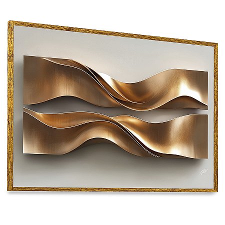 Quadro Decorativo Abstrato Gold Tons Dourado Curvas Linhas Ondas