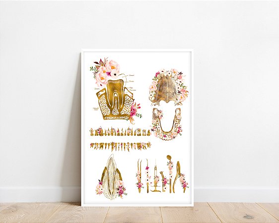 Quadro  Decorativo Dentista Odontologia Clínica Descrições Dentes Medicina