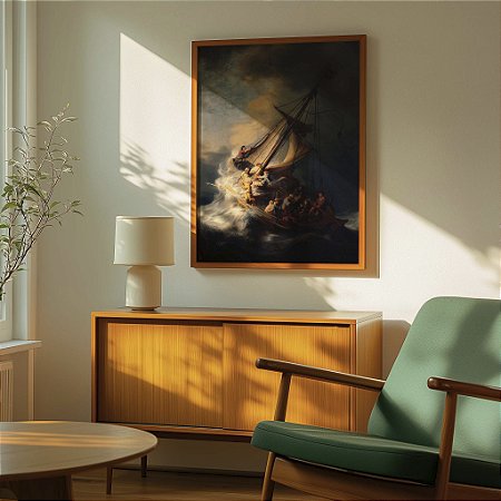 Quadro  Decorativo Rembrandt Mar da Galiléia Barco Pintura Barroca