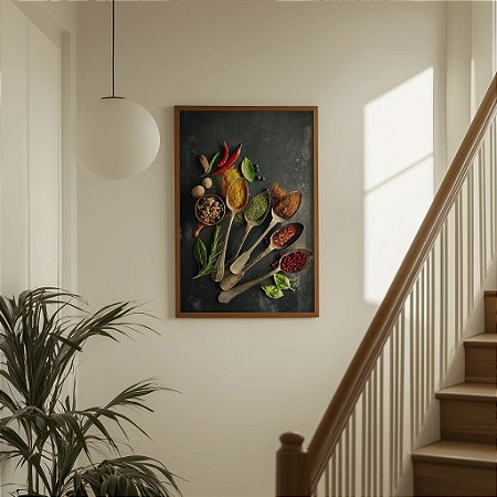Quadro  Decorativo Temperos Colheres Condimentos Cores Goumert Cozinha Pimenta