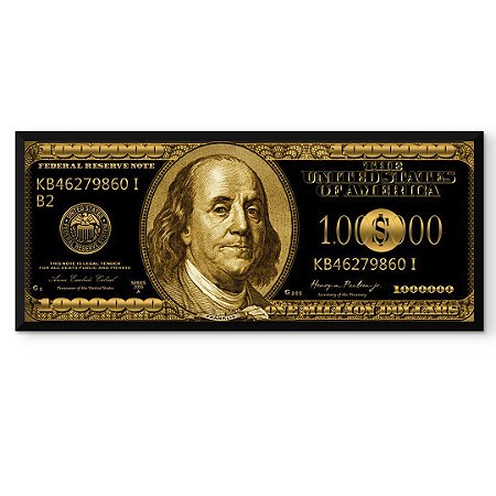 Quadro Decorativo Um Milhão de Dólares Money Business Negócios Dourado 103x53