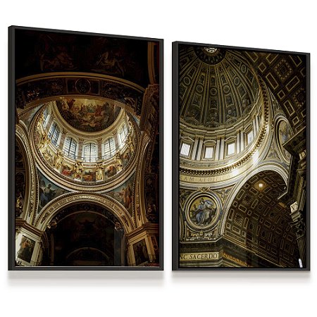Quadro Decorativo Arquitetura Cúpula Basílica São Pedro Vaticano Roma Itália Kit 2