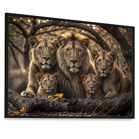 Quadro Decorativo Família Leões Leão Leoa 3 Filhote Animais