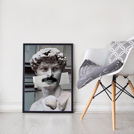 Quadro Decorativo Barbearia Estátua Bigode Barba Barbershop Hair Corte Cabelo Tesouras Corte Masculino