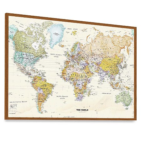 Quadro  Decorativo Mapa Mundi Países Continentes Nomes