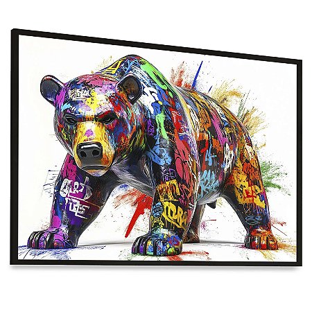Quadro Decorativo Urso De Wall Street Negócios Grafite Colorido