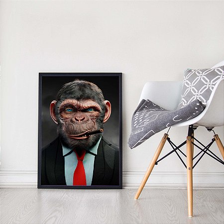Quadro Decorativo Macaco Monkey Estiloso Usando Terno Charuto