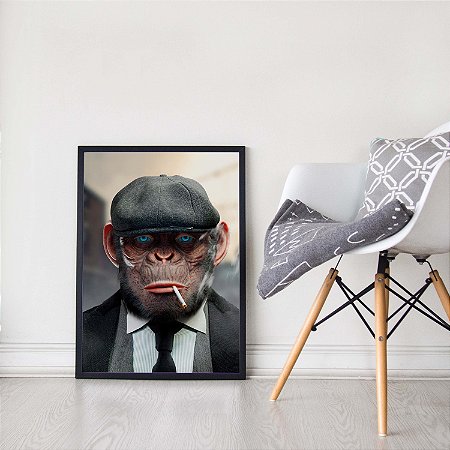 Quadro Decorativo Macaco Cigarro Monkey Mafioso Usando Terno Boina Arte