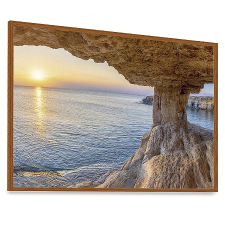 Quadro Decorativo Paisagem Mar Caverna Pedras Pôr do Sol Napa Ilha Chipre