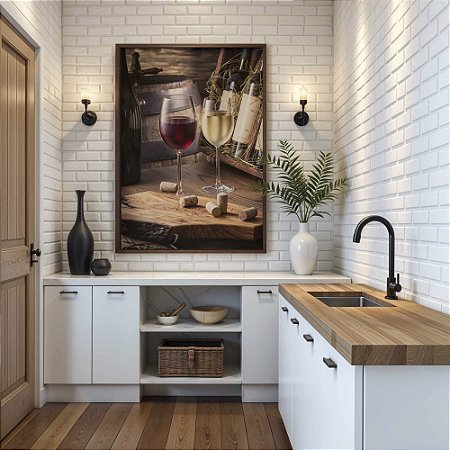 Quadro Decorativo Vinho Wine Taça Uva Tinto Branco Rolhas Adega Goumert