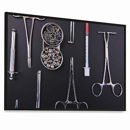 Quadro  Decorativo Estúdio Piercing Instrumentos Brincos Orelha Face