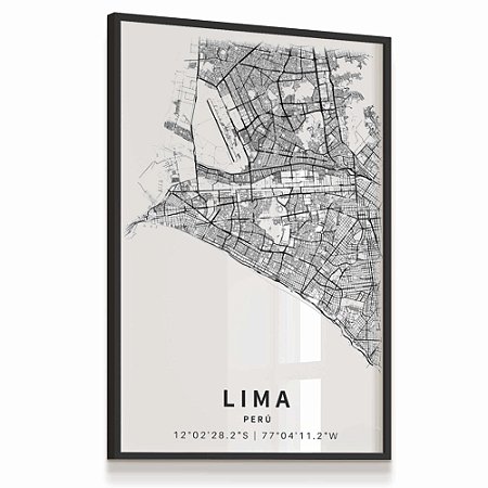 Quadro Decorativo Mapa Lima Peru Cidade Países Nome de Ruas