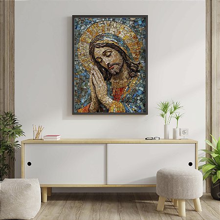 Quadro Decorativo Jesus Colorido Vitral Oração Fé Religioso
