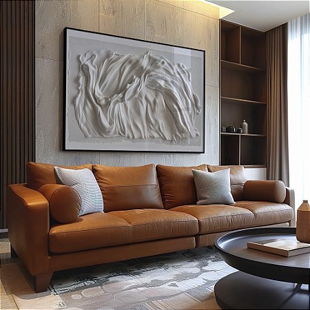 Quadro Decorativo Abstrato Efeito 3d Branco Off White Minimalista