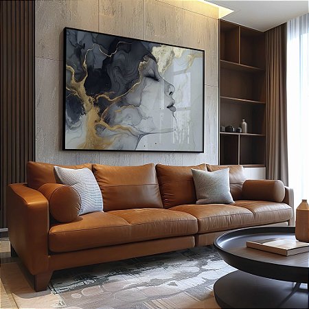 Quadro Decorativo Abstrato Mármore Rosto Líquido Traços Femininos