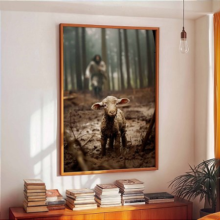 Quadro Decorativo Cordeiro Deus Floresta Pastor Ovelhas Religioso Fé