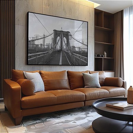Quadro Decorativo Ponte Brooklin Preto e Branco Nova York Manhattan Arquitetura Cidades