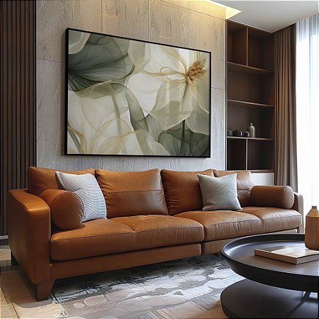 Quadro Decorativo Folhas Tons Bege Verde Delicadas Pétalas Suaves Natureza