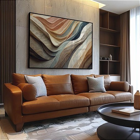 Quadro Decorativo Abstrato Laranja Branco Azul Ondas Clean