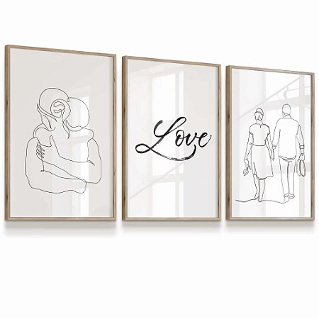 Quadro Decorativo Arte Linhas Corporais Casal Abraço Romântico Minimalista