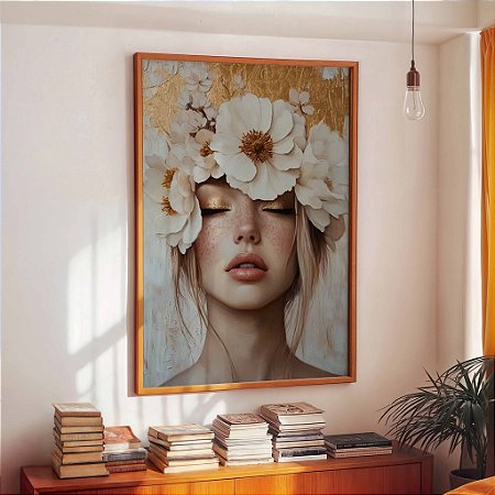 Quadro Decorativo Mulher Flores Cabeça Sardas Woman Fashion