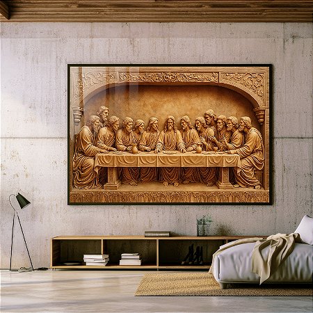 Quadro Decorativo Santa Ceia Mármore Religião Oração 12 Apóstolos