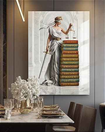 Quadro Decorativo Justiça Deusa Direito Livros Educação Advocacia Advogado