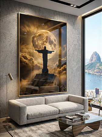 Quadro Decorativo Jesus Rio de Janeiro Corcovado Lua Vista Noturna