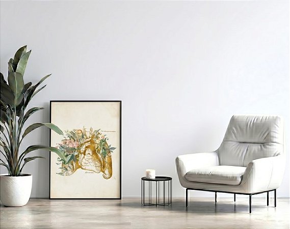 Quadro Decorativo Anatomia Pulmão Tons Flores Verdes Medicina Clínica