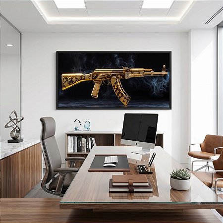 Quadro Decorativo Arma Decoração Ak-47 Gold- br 103x53