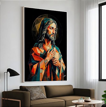 Quadro Decorativo Jesus Vitral Oração Cores Religião Manto
