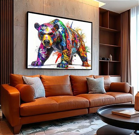 Quadro Decoraivo Urso De Wall Street Negócios Grafite Colorido